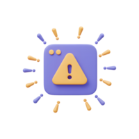 A yellow warning icon appears on a blue square platform, surrounded by exclamation marks, for use in a notification system. png