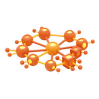 An orange and yellow geometric structure made of spheres, cubes, and connecting rods is displayed on a white background for visual representation. png