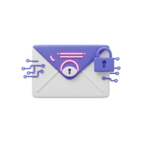 A stylized 3D rendering of a secure email featuring a padlock and circuit board design to represent secure communication and data protection. png