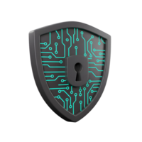 A gray shield with a keyhole and a blue circuit board pattern symbolizes digital protection and can be used for security concepts. png