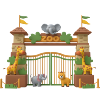 A cartoon illustration of a zoo entrance with animal statues creates a playful and inviting atmosphere, suitable for children's illustrations. png
