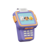 A purple device displays a screen with icons of a rabbit, dog, and chicken, suggesting pet related applications or services. png