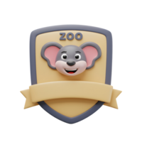 A cartoon mouse sits inside an emblem with a banner in front and the word zoo above, perfect for a zoo animal announcement. png