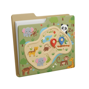 un' colorato zoo carta geografica Caratteristiche vario animali piace elefanti, scimmie, tigri, panda, e giraffe, Perfetto per interattivo apprendimento e giocare a. png