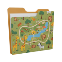 A file folder featuring an animal themed safari park map with giraffes, monkeys, and zebras provides an engaging and organized way to store documents. png