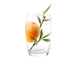 Peach Drink with Leaves in a Transparent Glass png