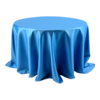 Elegant blue tablecloth draped over a round table for event setup png