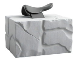 3D Render of a Horse Saddle on a White Stone Block png