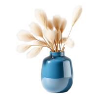 Dried Pampas Grass in a Blue Vase on a Transparent Background png