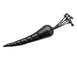 A sleek, black, 3D-rendered carrot with a transparent background. png