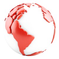 Stylized Red and White 3D Cartoon Globe of the Earth png