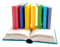 A colorful stack of books on an open book png