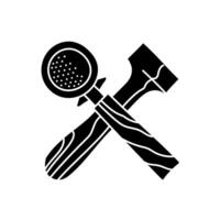 Coffee tamper and portafilter black hand drawn icon vector
