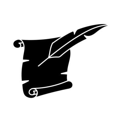 Vintage parchment and feather ink pen black hand drawn icon