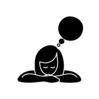Woman thinking black hand drawn icon vector