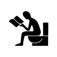 Man sitting in toilet and reading magazine black hand drawn icon vector