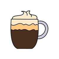 coffee with topping in a cup hand drawn color illustration vector
