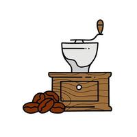 coffee bean and grinder hand drawn color illustration vector