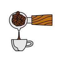 coffee machine portafilter pouring liquid into cup hand drawn color illustration vector