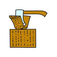 wood splitting axe hand drawn color illustration vector