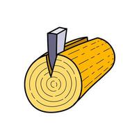 wood timber log splitting wedge hand drawn color illustration vector