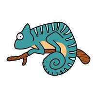 chameleon on tree branch hand drawn color illustration vector
