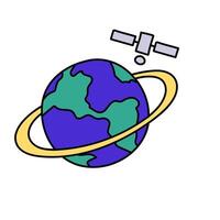 satellite orbiting earth hand drawn color illustration vector