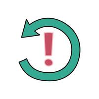 counterclockwise rotating arrow with exclamation mark hand drawn color illustration vector