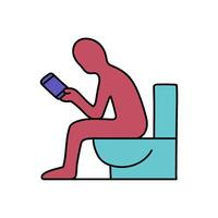 man sitting in toilet and holding smart phone hand drawn color illustration vector