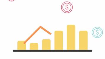 Growth arrow animation and coins with graph. success illustration. Grow symbol isolated on white background. Arrow illustration sign. video
