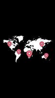 World map with countries borders and red location pointers in outline black map. Vertical screen black background looping animation video