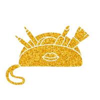 Travel make up kit bag drawing in gold color style vector