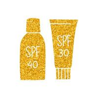 Sun protection cream products drawing in gold color style vector