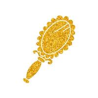 Vintage beauty hand held mirror drawing in gold color style vector