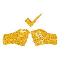 Fist hand shake drawing in gold color style vector