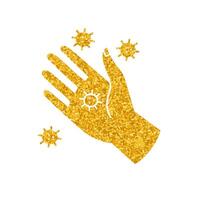 Viruses on human hand palm drawing in gold color style vector