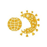World icon and virus concept drawing in gold color style vector
