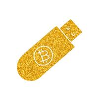 Bitcoin cryptocurrency offline hardware wallet concept drawing in gold color style vector