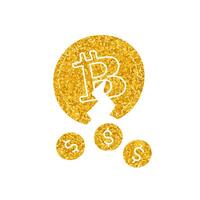 Bitcoin cryptocurrency coin and dollar drawing in gold color style vector
