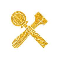 Coffee tamper and portafilter drawing in gold color style vector