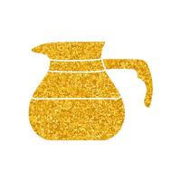 Drinking serving jug coffee, tea, milk, chocolate beverage drawing in gold color style vector