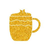 Coffee with topping in a cup drawing in gold color style vector