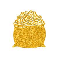Coffee beans sack drawing in gold color style vector
