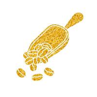 Coffee bean and wooden scoop drawing in gold color style vector