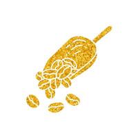 Coffee bean and scoop drawing in gold color style vector