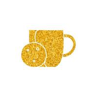 Drinking cup and a biscuit drawing in gold color style vector