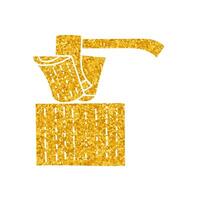 Wood splitting axe drawing in gold color style vector
