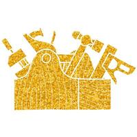Tools in wooden toolbox drawing in gold color style vector