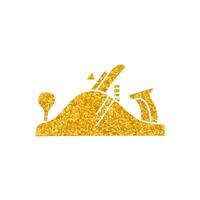 Hand plane drawing in gold color style vector