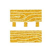 Wood pieces joint using dowels drawing in gold color style vector